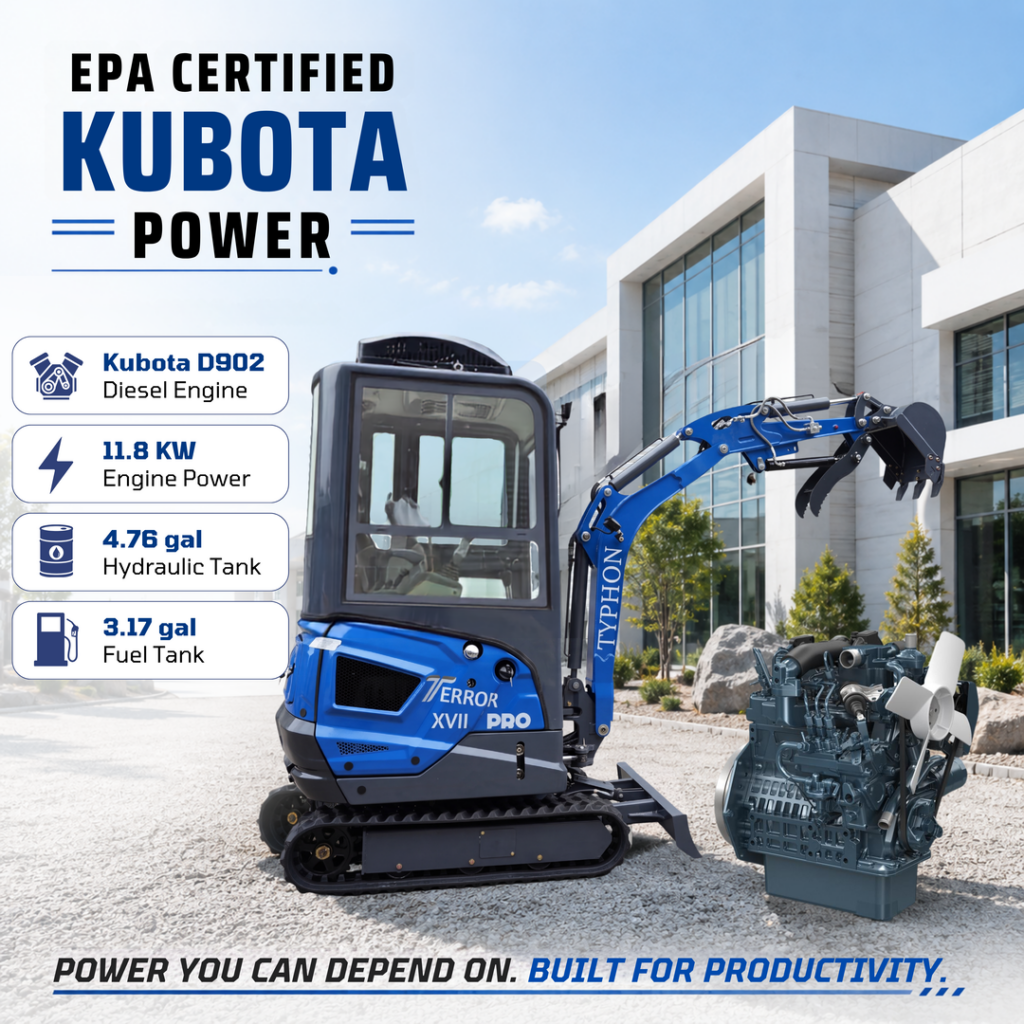 TYPHON TERROR XVII PRO Prestige Edition – Enclosed Mini Excavator with AC, Heater & Ergonomic Comfort