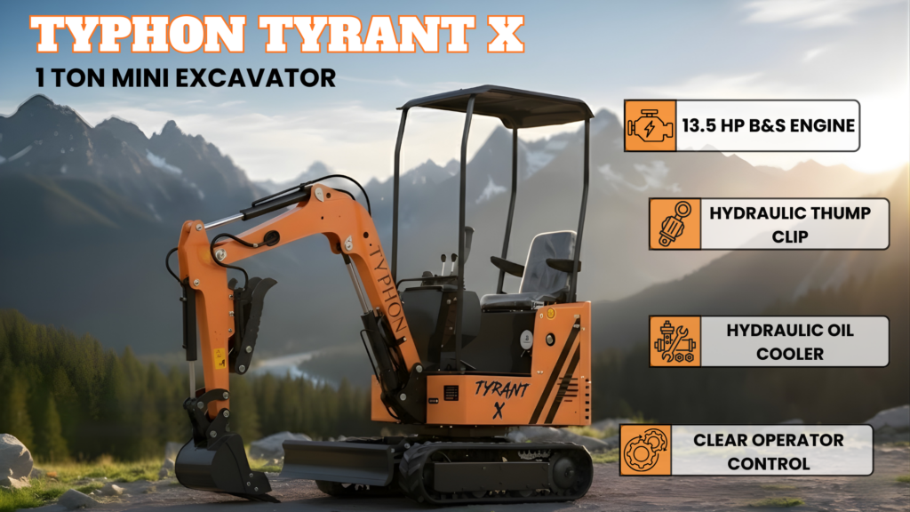 TYPHON TYRANT X – 1 Ton Mini Excavator with 13.5 HP Briggs & Stratton Engine